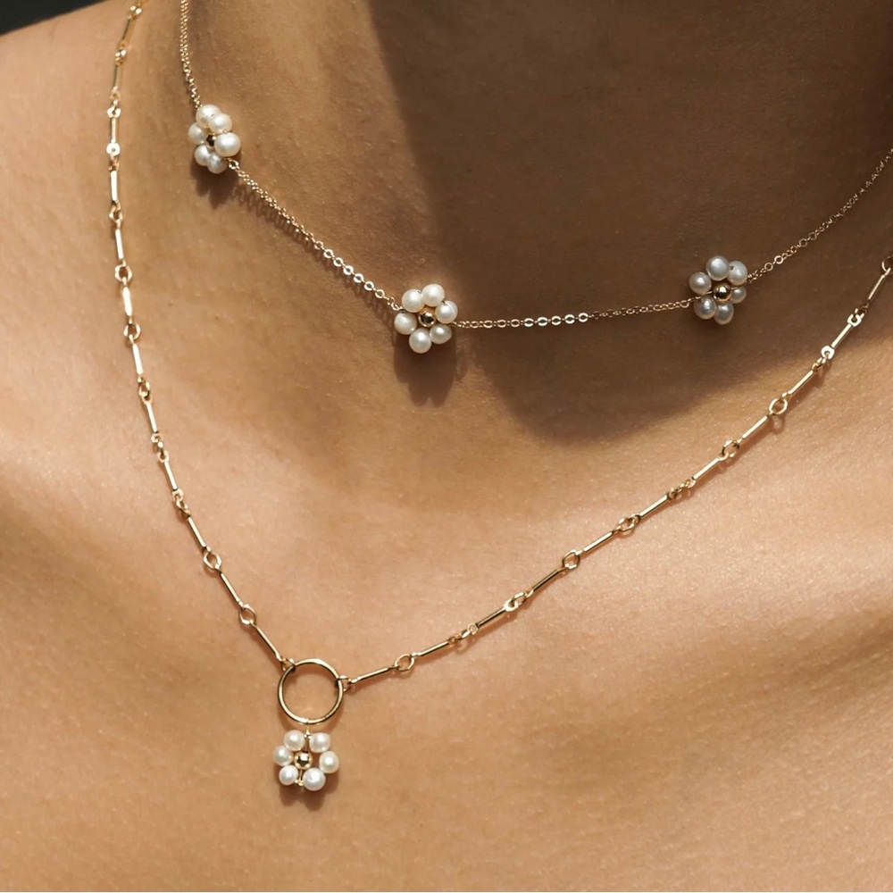 NWT Kozakh Flor Del Sol Necklace 14k Gold Filled with Freshwater Pearls